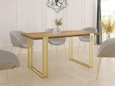 Produktbild von Ausziehbarer Esstisch - Großer Tisch im Loft-Stil mit Golden Metallbeinen 120 bis 220 cm - Industrietisch für das Wohnzimmer - Spacesaver - Lancelot Eiche - 120 x 80 cm
