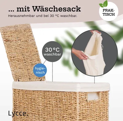 Produktbild von Lycce Wäschekorb mit Deckel Nischenwäschekorb Seegras Wäschekorb schmal für wenig Platz - großer Stauraum natur , Größe:Größe 2