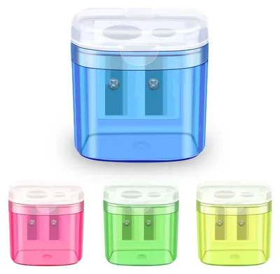 Imagen del producto de Sacapuntas con depósito, juego de 4 unidades, con doble orificio, ideal para uso escolar y de oficina