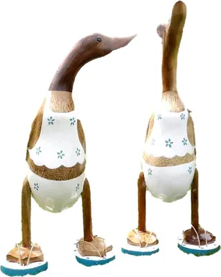 Produktbild von 2 Holz Laufenten Bade-Look 30+40 cm, 2 Duck in Beach Look 2 Holz Ente Summertime