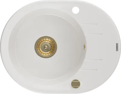 Produktbild von Mexen Kevin Granitspüle mit einem Becken und einer Abtropffläche 586 x 458 mm, Weiß, Siphon Gold - 6517581005-20-G