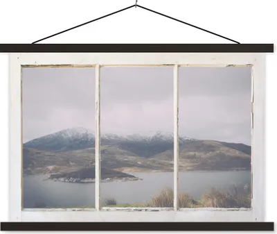 Produktbild von MuchoWow® Textilposter Aussicht - Berg - Schnee 150x100 cm mit schwarzem Rahmen - Schlafzimmer