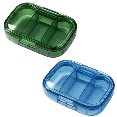 Productafbeelding van Set van 2 tablettenboxen met 3 compartimenten, transparant, groen en blauw, voor het n van medicijnen