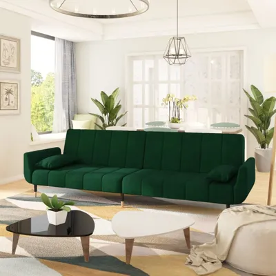 Image de vidaXL Canapé-lit 2 places avec 2 coussins vert foncé velours