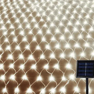 Produktbild von Solar Lichterkette 192 LED, 3 m x 2 m, Weiß, Für Garten Und Hochzeit, Dekorative Netzbeleuchtung