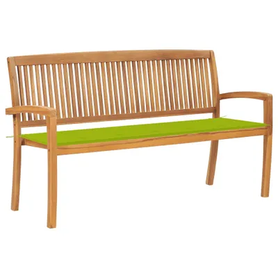 Image de Banc de jardin empilable et coussin 159 cm Bois de teck massif