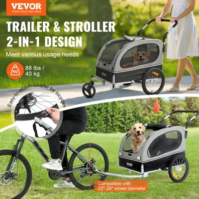Zdjęcie produktu dla Wózek dla psa 2 w 1: wózek rowerowy i wózek do joggingu, z dużymi kołami i elementami odblaskowymi