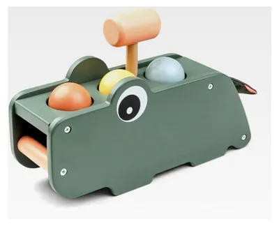 Produktbild von Klopfbank Krokodil Grün - Spiel zur Förderung der Hand-Augen-Koordination - Motorikspielzeug, Montessori Spielzeug, Holzspielzeug ab 1 Jahr