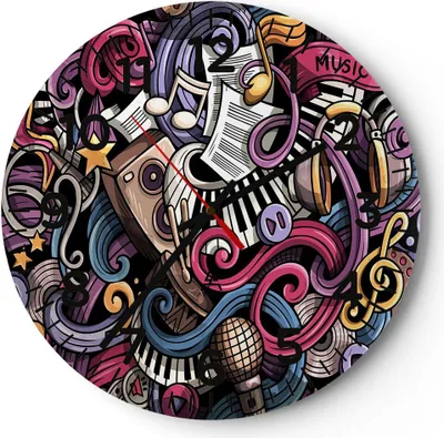 Produktbild von Wanduhr - Rund - Glasuhr - Graffiti modern - 30x30cm - Schleichendes Uhrwerk - Lautlos - zum Aufhängen bereit - Dekoration Modern - Wanddekoration aus Glas - C4AR30x30-4015