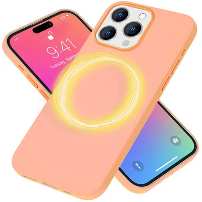 Produktbild von MagSafe Hülle für iPhone 15 Pro Liquid Silikon Handyhülle Magnet Cover Schutz Orange