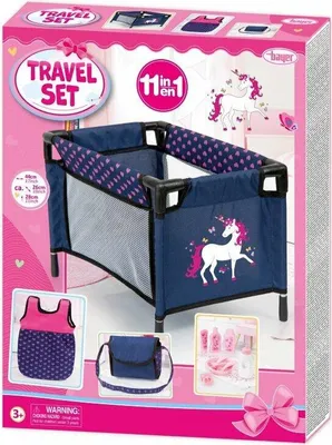 Image de Bayer Design 61754AC - Accessoires pour poupées, set de soins 11 en 1, grand set d'accessoires pour bébés poupées comprenant un sac, un lit de voyage, un sac de couchage et des accessoires de soins.