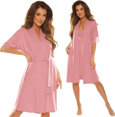 Produktbild von De Lafense Damen Viskose Bademantel Morgenrock NOELA 643, Rosa, XL