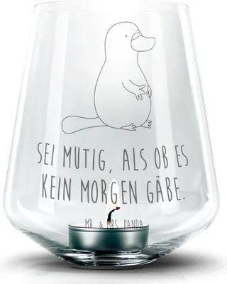 Produktbild von Mr. & Mrs. Panda Laterne Schnabeltier Mut - Transparent - Geschenk, glas kerzenhalter, Training, Arbeit, Meer, Windlicht, Teelichthalter, Neustart, Motivation, Büro