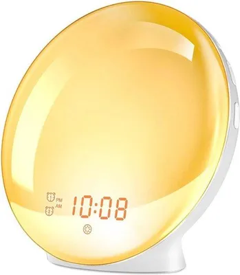 Zdjęcie produktu dla Budzik z symulacją wschodu i zachodu słońca – podwójny alarm – radio FM – lampka nocna z 7 kolorami – naturalne dźwięki