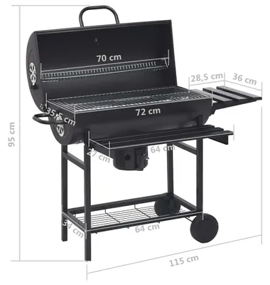 Produktbild von vidaXL Grillwagen mit Rädern und Ablagen Schwarz Stahl 115x85x95 cm