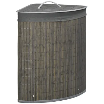 Image de HOMCOM Panier à linge en bambou d'angle 55L avec couvercle et sac amovible 38 x 38 x 57 cm naturel