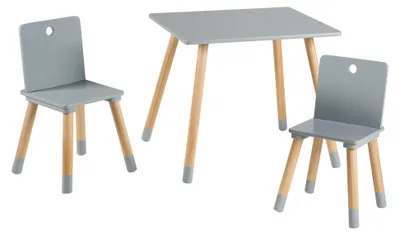 Productafbeelding van roba kindermeubels, set bestaande uit: 2 kinderstoelen en 1 tafel, houten zitmeubels, grijs gelakt