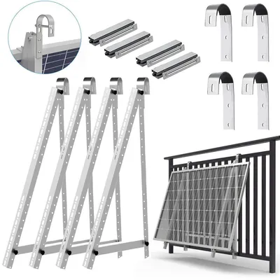 Produktbild von Balkonkraftwerk Halterung 118cm für 2 Solarmodule, Balkon Geländer Solarhalterung, PV Modul Aufständerung verstellbar 0°-90° Neigungswinkel