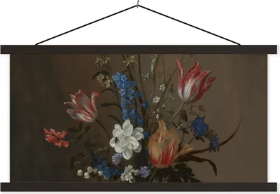 Produktbild von MuchoWow® Textilposter Blumen in einer Wan-Li-Vase und Muscheln - Gemälde von Balthasar van der Ast 120x60 cm mit schwarzem Rahmen - Dekoration Schlafzimmer
