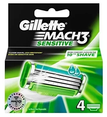 Immagine prodotto di 4 lame per rasoio Gillette Mach 3 Sensitive, 4 lame di ricambio, confezione originale, NUOVE