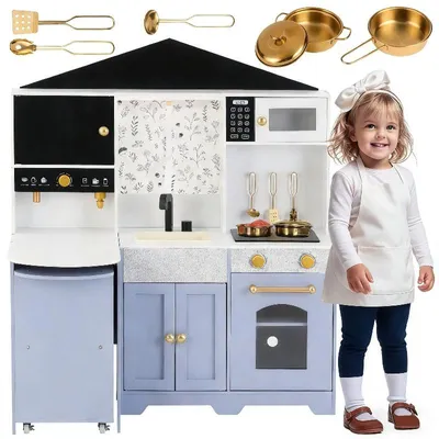 Produktbild von Kinderküche aus Holz und Kunststoff, Große Kinderküche 90x60x105 cm, Spielküche Weiß Lila, Spielküche ab 3 Jahren