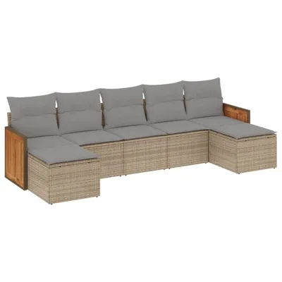 Produktbild von vidaXL 7-tlg. Garten-Sofagarnitur mit Kissen Beige Poly Rattan
