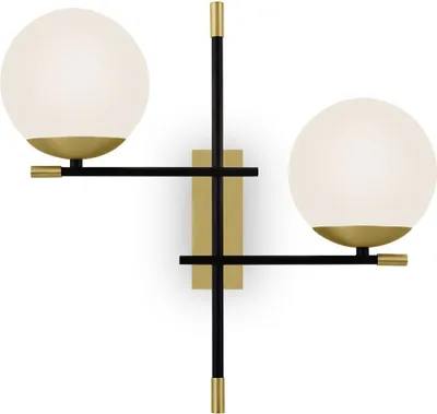 Immagine prodotto di Lampada da parete vetro metallo E14 L: 44 cm in oro bianco nero 2 luci globo lampada da parete moderna
