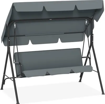 Produktbild von JOIEYOU Hollywoodschaukel 3 Sitzer Gartenschaukel mit Verstellbar Dachbezug 193x110x152cm Schaukelbank Gartenliege Hängebank Hängeschaukel Garten Schaukel bis 200kg Belastbar, Anthrazit