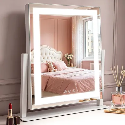 Produktbild von ZMH LED Schminkspiegel mit Beleuchtung Spiegel 25×30CM 3 Modi Vanity Mirror Klein Kosmetikspiegel Licht Tischspiegel Schminktischspiegel Touch Dimmbar