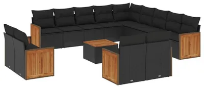 Produktbild von vidaXL 14-tlg. Garten-Sofagarnitur mit Kissen Schwarz Poly Rattan