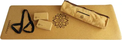 Produktbild von Samarali Classic Advanced Yoga‑Set 183 × 61 cm – Kork‑Matte + 2 Kork‑Blöcke, Baumwoll‑Tragegurt & wasserfeste Kork‑Tasche – nachhaltig & antibakteriell
