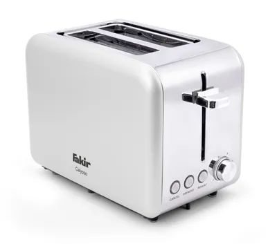 A silver and gray toaster on a white background.