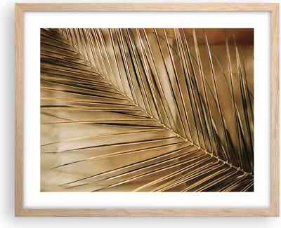 Produktbild von Gerahmtes Poster - Rahmen in heller Eiche - Blatt Gold Pflanze - 50x40 cm - Wand Bild - Wanddeko - Wandbilder - Kunstposter - Wandposter - Bilderrahmen - Bilder - Kunstdruck - P2NAA50x40-5041