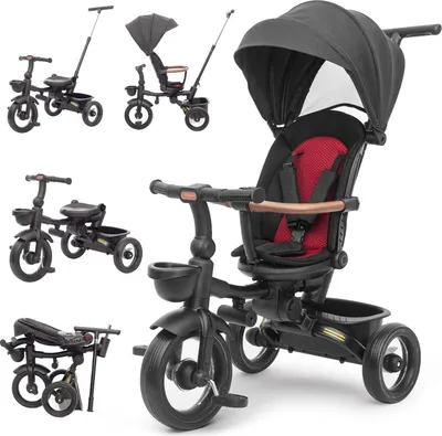 Image de Tricycle pliable 7 en 1 pour enfants - Poussette-tricycle HM-618 - Cadre en acier inoxydable - Âge : 1 à 2 ans - Noir