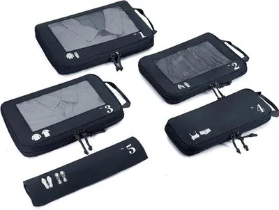 Produktbild von Famanu Kompressionstaschen Set – 5 Stück für Koffer und Reiseaccessoires (Dunkelblau)