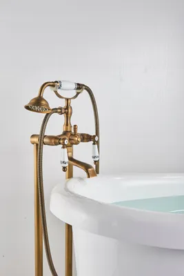 Obrázok produktu pre vaňová batéria Ari Retro stojanková, otočná výlevka 180°, sprchová súprava, keramická kartuša, mosadz