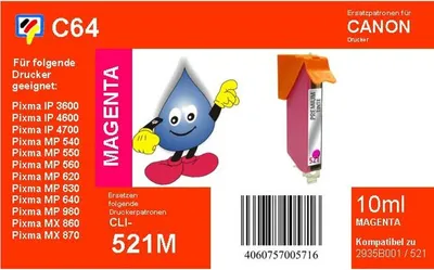 Produktbild von C64 TiDis Ersatzdruckerpatrone für - CLI521M - magenta - mit 10ml Inhalt