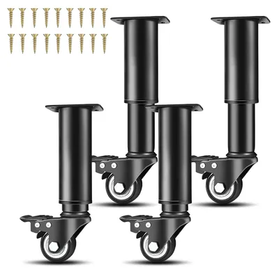 Image de Pieds de meubles réglables en hauteur - Rehausseurs de meubles - Pieds de table avec roulettes - Acier inoxydable robuste - Capacité de charge : 50 kg - Hauteur réglable : 18-24 cm