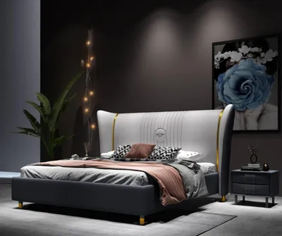 Produktbild von Designer Doppelbett Bett Hotel Luxus Schlafzimmer 150/180x200cm Leder Metall Neu