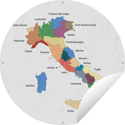 Produktbild von MuchoWow® Gartenposter Outdoor-Poster Rund Karte der Regionen Italiens Ø 120 cm Gartendeko Rundes Poster draußen