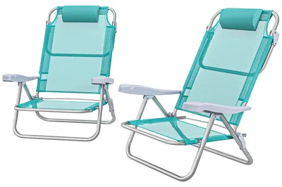 Produktbild von Set aus 2 klappbaren Gartenstš¹hlen, tragbarer Angelstuhl, Campingstuhl mit 6-fach verstellbarer Kopfstš¹tze und Rš¹ckenlehne