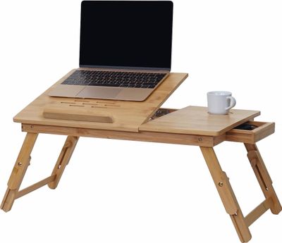 Laptoptisch HWC-B81, Notebooktisch Betttisch Klapptisch mit Lüftungslöcher faltbar höhenverstellbar, Bambus
