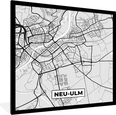 Produktbild von MuchoWow® Gerahmtes Poster Stadtplan - Neu-Ulm - Deutschland - Karte 40x40 cm - Poster mit Schwarzem Bilderrahmen Wandposter Rahmen Foto Bilder - Mit Rahmen - Wanddekoration Schlafzimmer