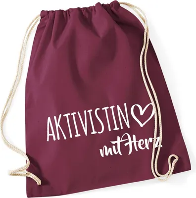 Produktbild von Huuraa Turnbeutel Aktivistin mit Herz 12 Liter Burgundy Baumwolle Rucksack Geschenkidee