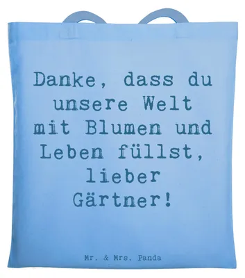 Produktbild von Mr. & Mrs. Panda Schultasche Spruch Gärtner Dankeschön - Sky Blue - Geschenk, Tote Bag, Natur, Gartenarbeit, Bedanken, Danke sagen, Tasche, Liebe, Aufmerksamkeit, Garten