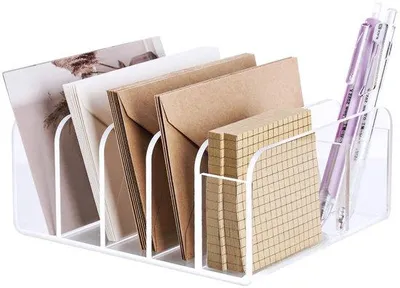 Immagine prodotto di Portadocumenti in acrilico trasparente Unyqoos® – Portaoggetti per documenti e penne, 17,4 × 15 × 7,5 cm, base antiscivolo