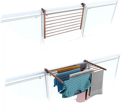 Image de Foxydry Duo, séchoir à linge pour balcon, séchoir à linge pour balcon, corde à linge extérieure pliable robuste en acier inoxydable et aluminium, pour terrasses, balcons et balustrades - Corten 82 cm