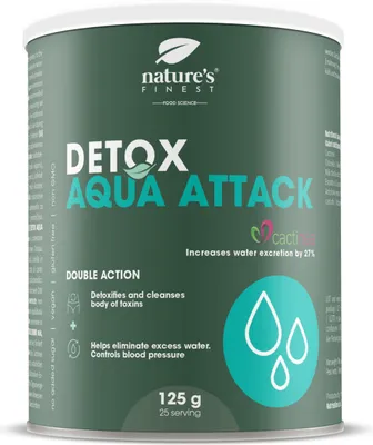 Immagine prodotto di Detox Aqua Attack - Supporto per l'Eliminazione dell'Acqua - Clorella, Cardo Mariano, Opuntia - 125 g