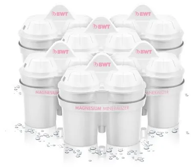 A group of BWT Magnesium Mineralizer water filter cartridges arranged in a cluster.
