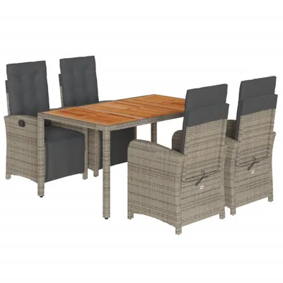 Produktbild von 5-tlg. Garten-Essgruppe mit Kissen Grau Poly Rattan